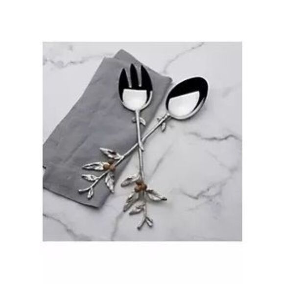 Fitz & Floyd Woodgrove Silver Tone Salad Serving Set Fork & Spoon Twigs - Picture 6 of 6